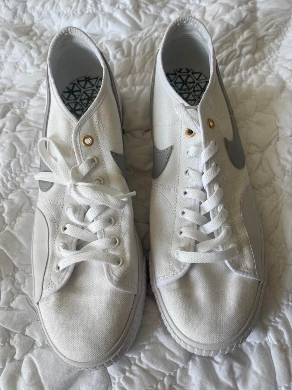 Nike White and Gray Women's Canvas Sneakers